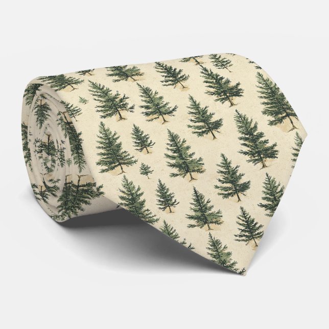 Vintage Christmas Pine Tree Pattern (3) Tie (Rolled)