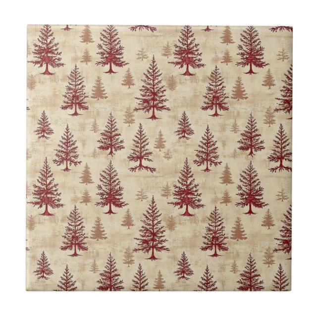 Vintage Christmas Pine Tree Pattern (4) Ceramic Tile (Front)