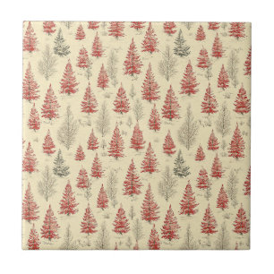 Vintage Christmas Pine Tree Pattern Ceramic Tile