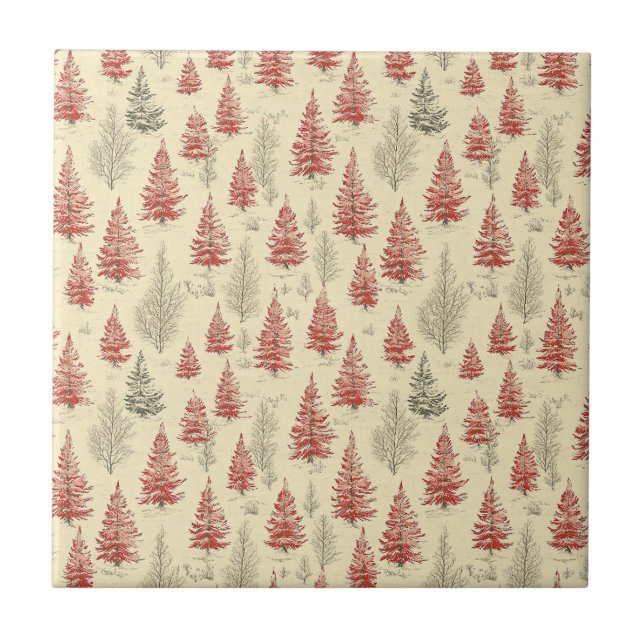 Vintage Christmas Pine Tree Pattern Ceramic Tile (Front)