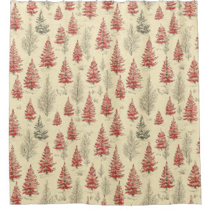Vintage Christmas Pine Tree Pattern Shower Curtain