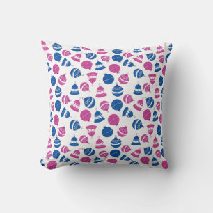 Vintage Christmas Pink & Blue Ornaments Home White Cushion