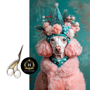 Vintage Christmas Pink Poodle Portrait Decoupage  Tissue Paper
