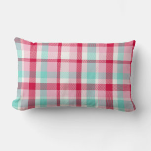Vintage Christmas Plaid Pink and Green Lumbar Cushion
