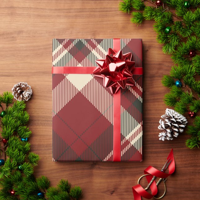 Vintage Christmas Plaid Red Holiday  Wrapping Paper (Holiday Gift)