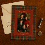 Vintage Christmas Plaid Timeless Heirloom Photo Holiday Card<br><div class="desc">Inspired by the timeless elegance of a Ralph Lauren Christmas, this holiday photo card blends rich plaids with an heirloom-style design that feels both elevated and cosy. A deep red and green tartan border frames your family photo, while elegant gold script adds a classic monogram look. Whether you're sending greetings...</div>