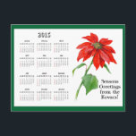 Vintage Christmas Poinsettia Flower Calendar Holiday Postcard<br><div class="desc">I found this beautiful,  brightly coloured red poinsettia on an antique postcard that was sent through the mail as a Christmas greeting in 1912. This red and green postcard features a 2015 calendar and a personalised holiday greeting that you can customise with the easy to use template.</div>