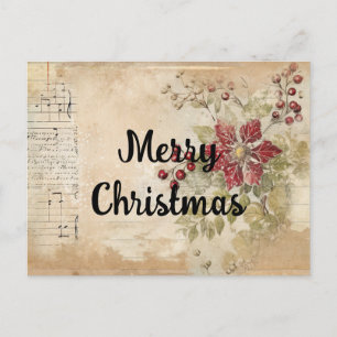 Vintage Christmas Poinsettia Flower Collage Postcard