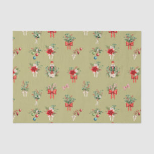 Vintage Christmas Poinsettia, Ornament, Nutcracker Tissue Paper