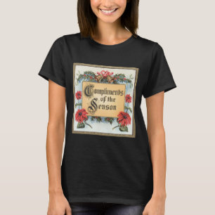 Vintage Christmas Poinsettias in an Ornate Frame T-Shirt