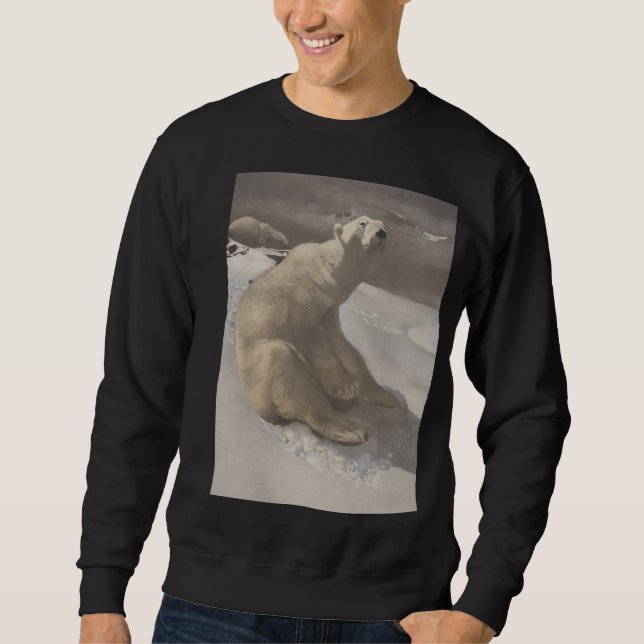 Vintage Christmas polar bear seated on snow Sweatshirt (Front)