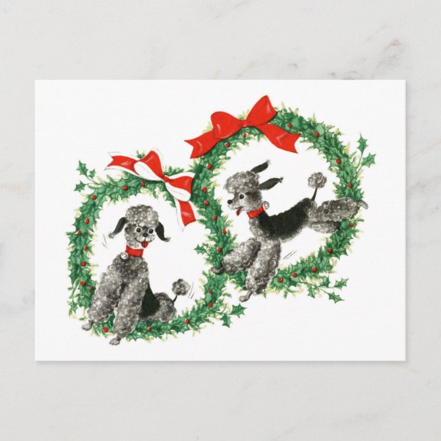Vintage Christmas Poodles Retro Holiday Postcard (Front)