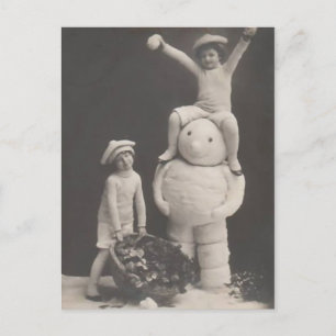 Vintage Christmas postcard-children with snowman Holiday Postcard