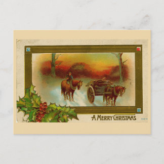 Vintage Christmas postcard Horse & Carriage