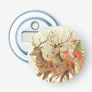 VIntage Christmas Postcard, Santa with Reindeer Bottle Opener