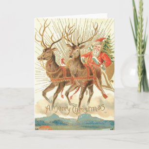 VIntage Christmas Postcard, Santa with Reindeer Card