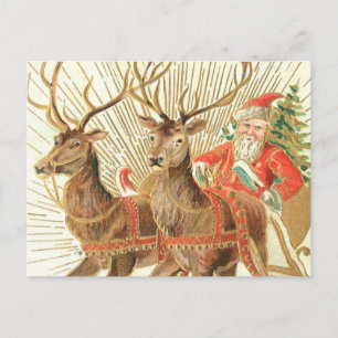 VIntage Christmas Postcard, Santa with Reindeer Postcard