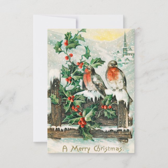 Vintage Christmas Postcard With Robins (Front)