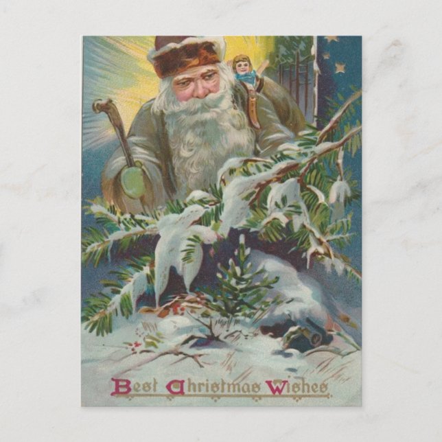 Vintage Christmas Postcard with Santa and Snowy (Front)