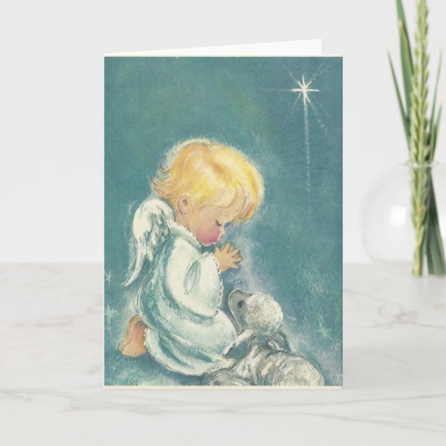 Vintage Christmas Praying Angel Holiday Card (Front)