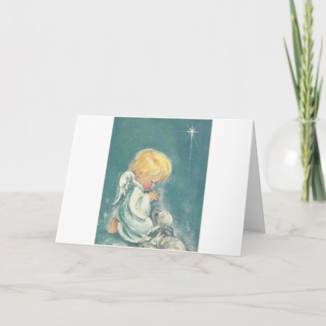 Vintage Christmas Praying Angel Holiday Card (Front)