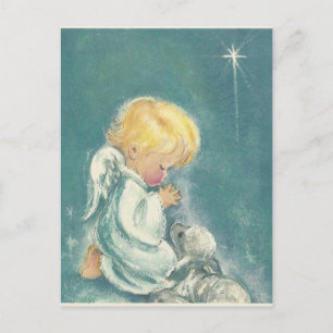 Vintage Christmas Praying Angel Holiday Postcard