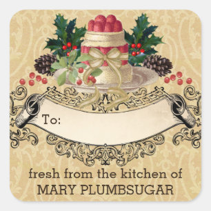 Vintage Christmas pudding cooking baking food gift Square Sticker