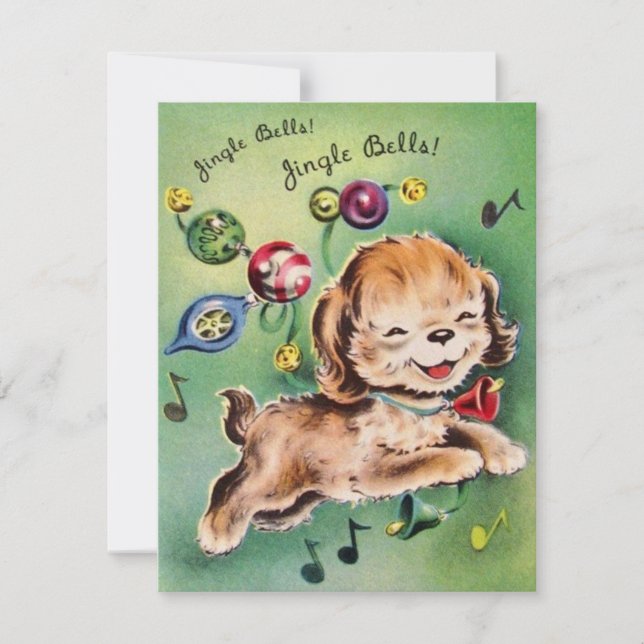 Vintage Christmas Puppy Singing Holiday Card (Front)