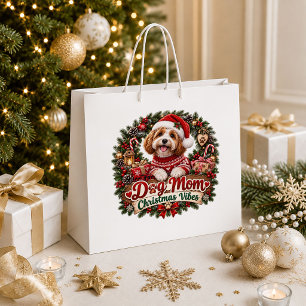 Vintage Christmas Puppy Winter Holiday Gift Bag