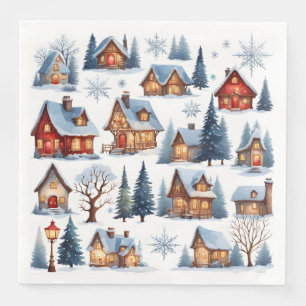 Vintage Christmas Quaint Small Town Village  Napkin