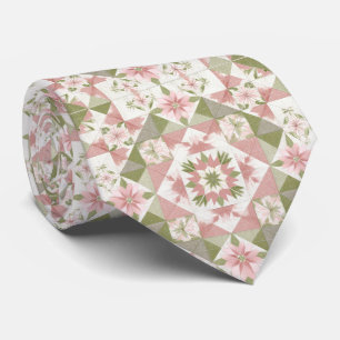 Vintage Christmas Quilt Floral Pattern Tie