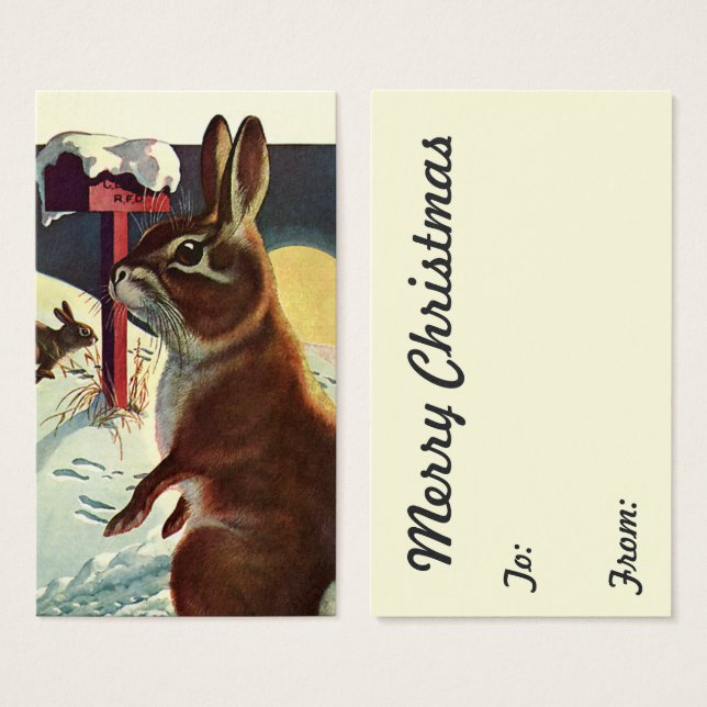 Vintage Christmas, Rabbits in a Winter Snow Meadow (Front & Back)