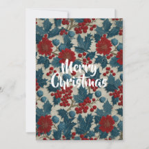 Vintage Christmas Red Berry Botanical Linen
