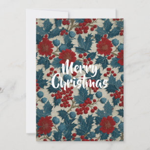 Vintage Christmas Red Berry Botanical Linen Invitation