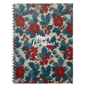 Vintage Christmas Red Berry Botanical Linen Notebook