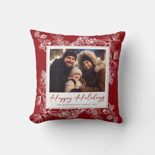 Vintage Christmas Red Botanical Cushion (Front)