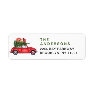 Vintage Christmas Red Car  Return Address Label