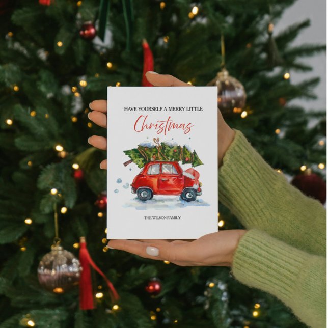 Vintage Christmas  Red Car & Tree Holiday Card (Creator Uploaded)