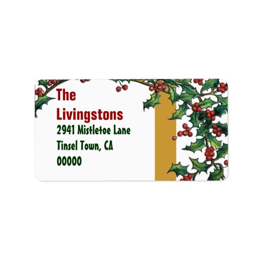 Vintage Christmas Red Green Gold Holly Family G400 Address Label