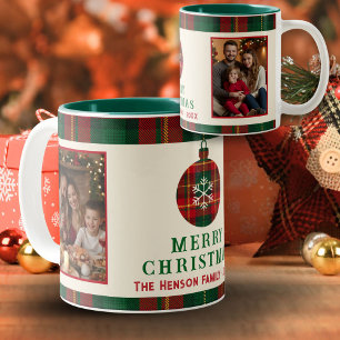 Vintage Christmas Red Green Tartar Plaid 2 Photos Two-Tone Coffee Mug