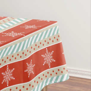 Vintage Christmas Red Mint Snowflakes Pattern Tablecloth