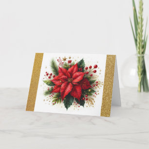 Vintage Christmas Red  Poinsettia Holiday Card