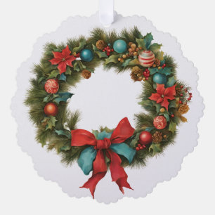 Vintage Christmas Red Poinsettia, Ornaments Wreath
