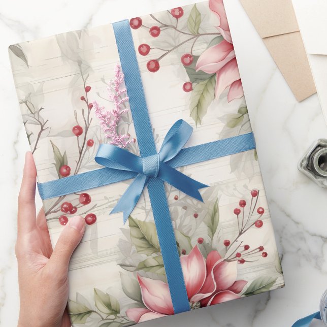 Vintage Christmas Red Poinsettia Tartan, Decoupage Wrapping Paper (Creator Uploaded)