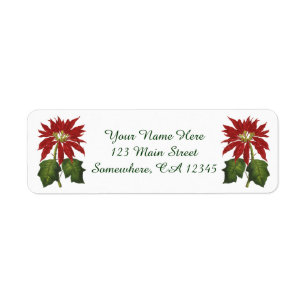 Vintage Christmas, Red Poinsettia Winter Plant Return Address Label