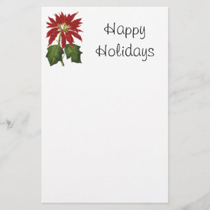 Vintage Christmas, Red Poinsettia Winter Plant Stationery