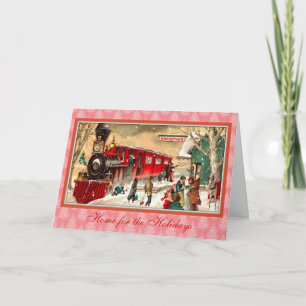 Vintage Christmas Red Train Holiday Card