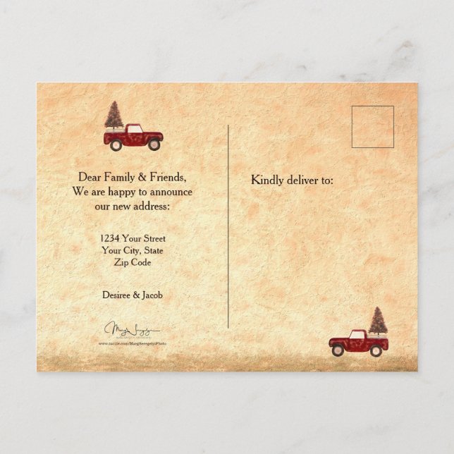 Vintage Christmas Red Truck Country Rustic Postcard (Back)
