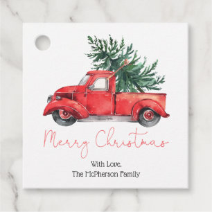 Vintage Christmas Red Truck Pine Tree Favour Tags
