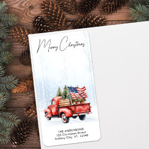 Vintage Christmas Red Truck Return Address Label